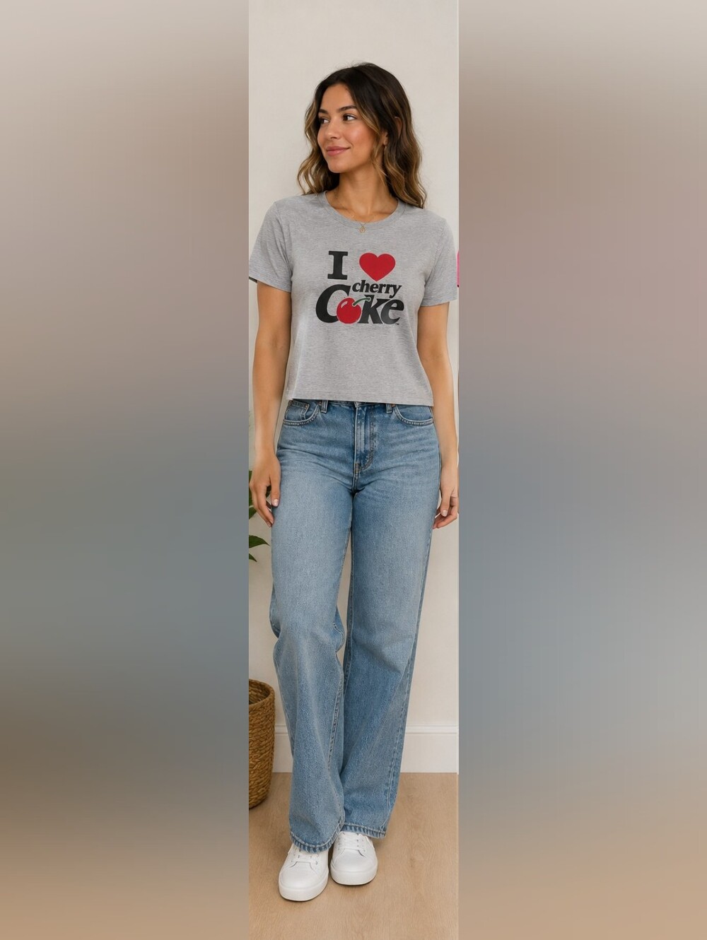 Coca Cola Gray Crop Tee with Red Cherry Graphic